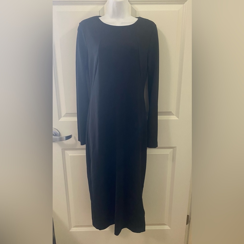 Veronika Maine Designer 10 Black Long-Sleeve Midi Shift Dress